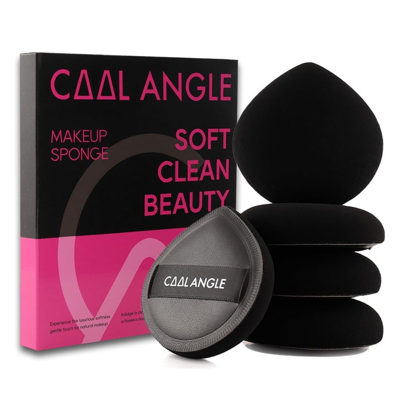 COOL-ANGLE 5Pcs Makeup Sponge Latex-Free Soft Blender Sponge Perfect for Liquid Foundation Concealer Cream Powder, Beauty Sponge Gift Set for Long-lasting and Natural Makeup, Black, Medium - Image 1